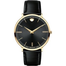 Montre analogique ultramince dorée avec bracelet en cuir