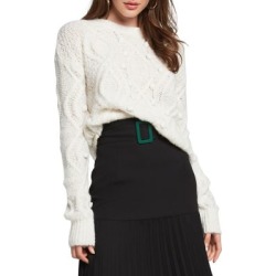 Tricot en mélange de coton à point de torsade et pompon
