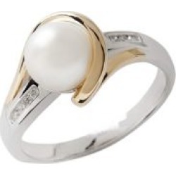Bague avec perle de 7 mm et diamants en argent/or 14 ct