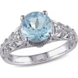 Bague de soirée avec topaze bleue de 2,33 ct PT et détails en diamants