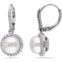 Boucles d'oreilles en halo en argent sterling avec diamants 0,20 ct PT et perle d'eau douce
