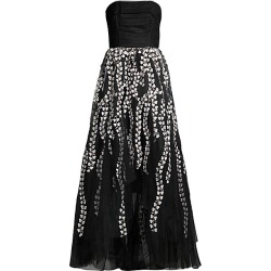 BCBGMAXAZRIA Women's Floral Embroidered Strapless A-Line Gown - Black - Size 10