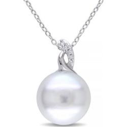 Collier à pendentif torsadé en argent sterling avec diamants 0,03 ct PT et perle blanche