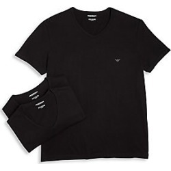 Emporio Armani Men's Genuine Cotton V-Neck T-Shirts Set of 3 - Black - Size M