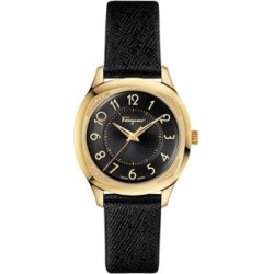 Montre dorée à diamants de 0,06 ct PT et à bracelet en cuir Time