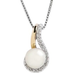 Pendentif En Argent/Or 14 Ct Avec Perle 7 Mm Et Diamants