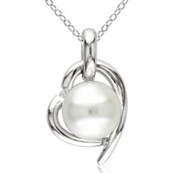 Collier à pendentif en caur en argent sterling avec diamants 0,02 ct PT et perle blanche