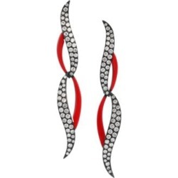 Diamonds In Color 18K Yellow Gold, Black Rhodium, Diamond & Red Ceramic Linear Earrings