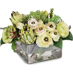 Everyday Floral Imitation Protea & Ranunculus Blossoms In Glass Vase found on Bargain Bro from Saks Fifth Avenue for USD $418.00