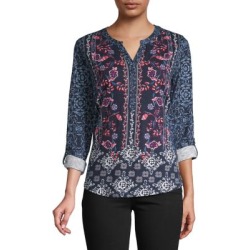 Mixed-Print Cotton-Blend Top