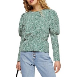 Micro Animal-Print Drama Sleeve Blouse