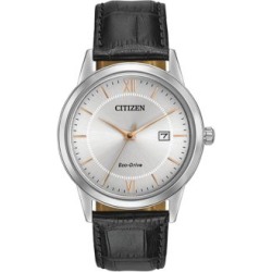 Montre analogique en acier inoxydable avec bracelet en cuir