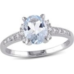 Bague en argent sterling avec aigue-marine et diamants de 0,07 ct