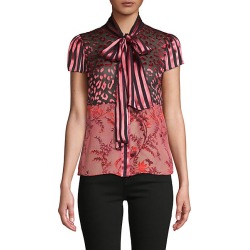 Mixed-Print Silk-Blend Top