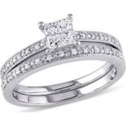Bague de fiançailles à pourtour, diamant 0,33 ct PT taille en coussin, or blanc 10 ct