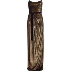 Strapless Goldtone Draped Gown