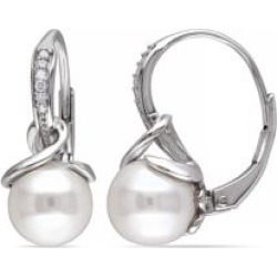 Boucles d'oreilles en argent sterling avec diamants 0,06 ct PT et perle d'eau douce