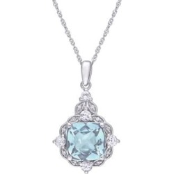 Or blanc 14 ct avec aigue-marine, saphir blanc et 0,03 ct Collier de style rétro serti de diamant PT