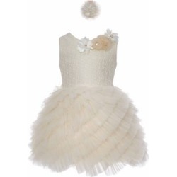 Cream Short Ruffled Dress For Girls