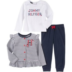 Ensemble veste rayée, haut à logo et pantalon d'entraînement en mélange de coton pour bébé fille, 3 pièces