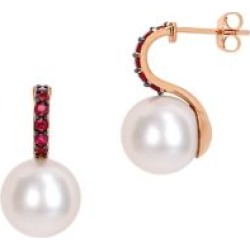 Pendants d'oreilles en or rose 10 ct avec rubis de 11 à 12 mm et perle d'eau douce de culture