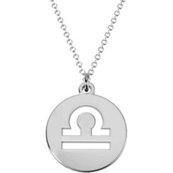 Collier à pendentif en forme de disque ajouré avec symbole de la Balance en or blanc 14 ct
