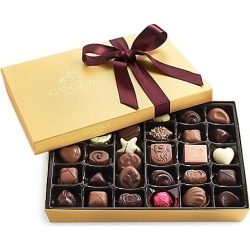 Godiva Chocolatier Assorted Chocolate Gold Gift Box, Wine Ribbon, 36 pc.