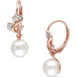 7.5-8mm Pearl and 0.10 CT. T.W. Diamond Floral Drop Earrings found on MODAPINS