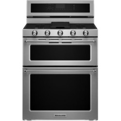 Cuisinière au gaz à 5 brûleurs et four à convection double en acier inoxydable, KFGD500ESS, 76 cm