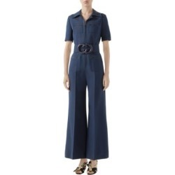 Short Sleeve GG Belt Cady Crepe Jumpsuit