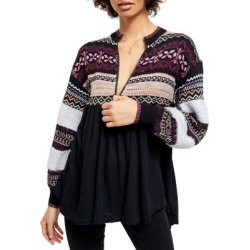 Mixed-Print Cotton-Blend Top