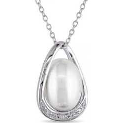 Collier à pendentif en argent sterling avec diamants 0,04 ct PT et perle blanche