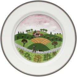 Assiette à salade en porcelaine avec imprimé d'un chasseur et d'un chien Design Naif