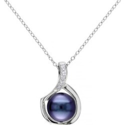 Collier en argent sterling avec diamants 0,06 ct PT et perle d'eau douce noire