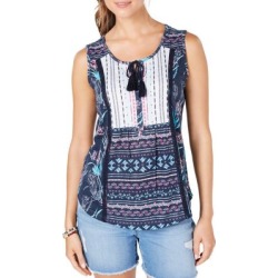 Mixed-Print Tie-Front Top