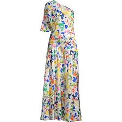 FAME AND PARTNERS Women's Palm Floral One-Shoulder Gown - Candy Floral Ivory - Size 6