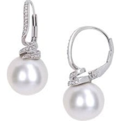 Boucles d'oreilles en argent sterling à diamants 0,05 ct PT et perle d'eau douce de culture de 11 à 12 mm