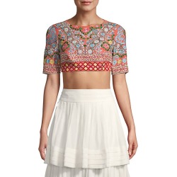 Mixed-Print Silk Cropped Top