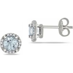 Dormeuses en argent sterling avec aigue-marine et diamants de 0,5 ct