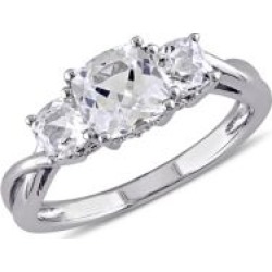 Bague en or blanc 10 ct à diamant 0,04 ct PT serti de trois pierres et de saphir blanc synthétique
