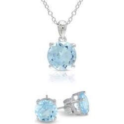 Blue Topaz Solitaire Sterling Silver Earrings and Necklace Set