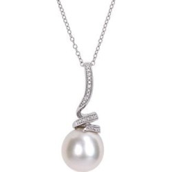 Collier à pendentif en argent sterling avec diamants 0,03 ct PT et perle d'eau douce de culture 11 à 12 mm