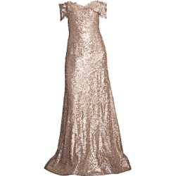 Off-The-Shoulder Embroidered Floral Sequin Gown