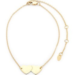 14K Yellow God Double Heart Adjustable Anklet