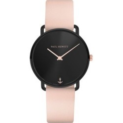 Montre en acier inoxydable à placage ionique noir et bracelet en cuir, collection Miss Ocean Line