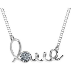 Collier à pendentif avec inscription cursive Love » en or blanc 14 ct serti d'un diamant