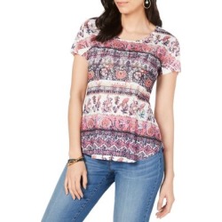 Mixed-Print Scoopneck Top