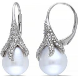 Boucles d'oreilles en argent sterling avec diamants 0,10 ct PT et perle d'eau douce