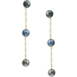 Pendants d'oreilles en or jaune 14 ct à trois niveaux avec perles d'eau douce teintes de 5,5 mm.