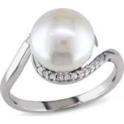Bague en argent sterling avec diamants 0,10 ct PT et perle d'eau douce